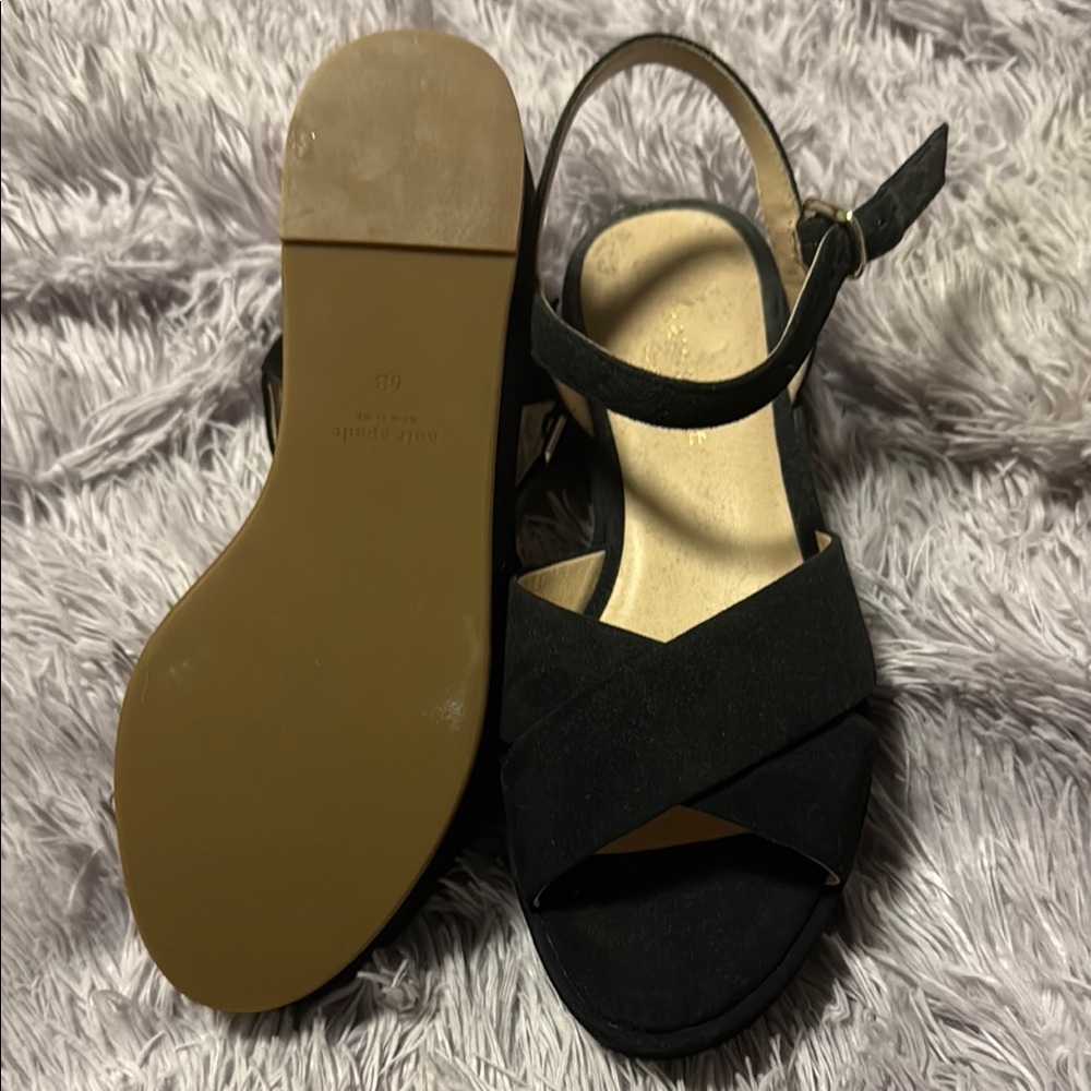 Kate Spade Black Woven Sandals with Ankle Strap